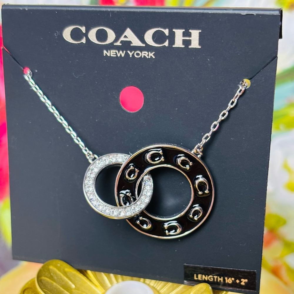 Coach Silver and Black Interlocking Necklace. New. Retail $126 - Picture 2 of 6